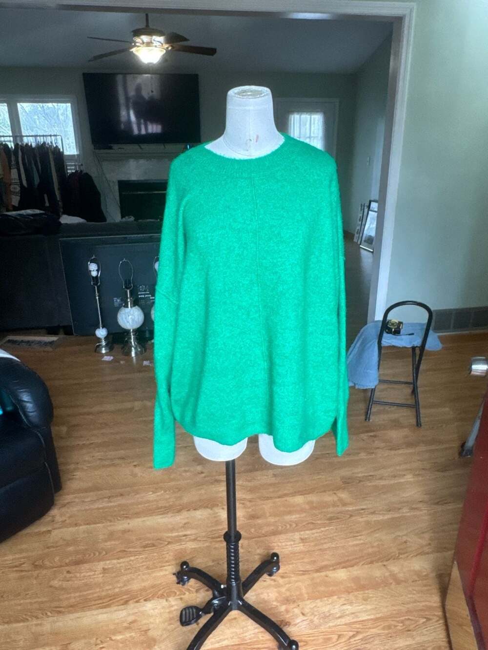 Vince Camuto Women's Bright Green Oversized Crewneck Knit Sweater Size Large
